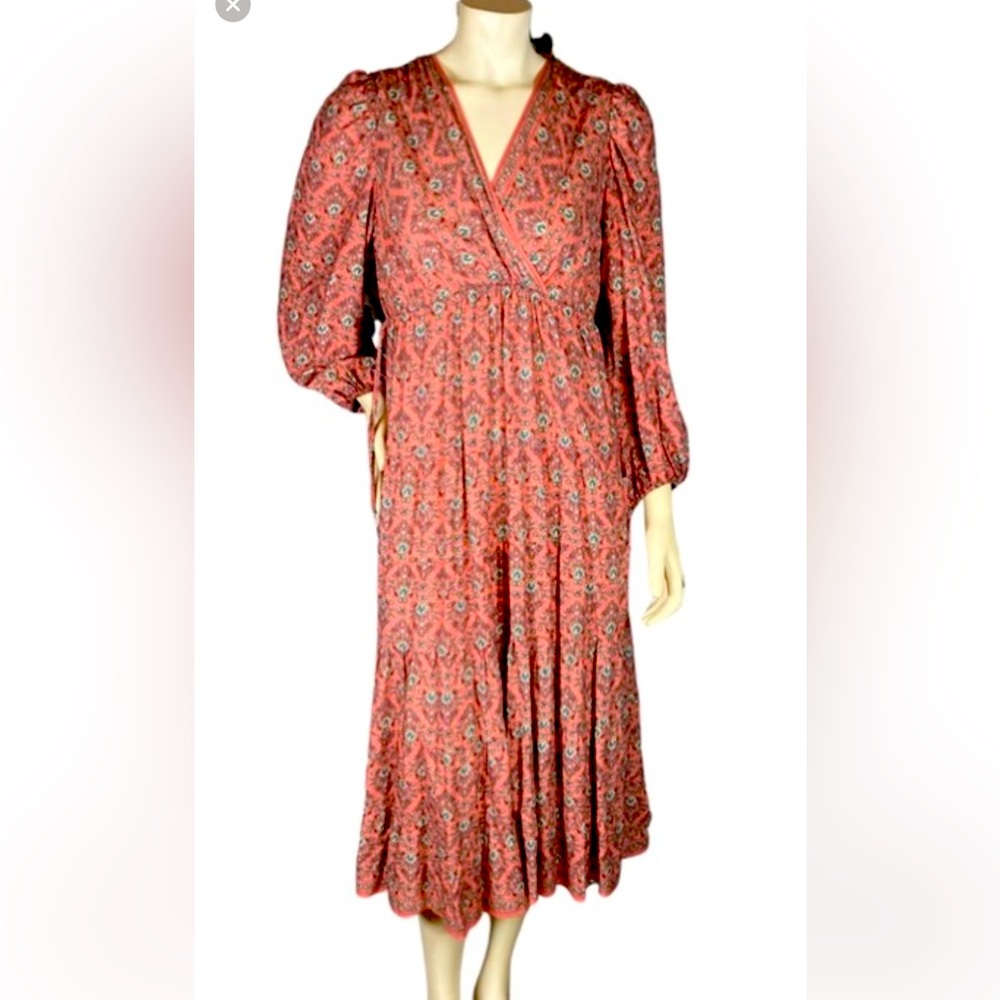 Max Studio Dusty Pink Floral Midi Dress With Faux Wrap Bodice - Picture 1 of 5
